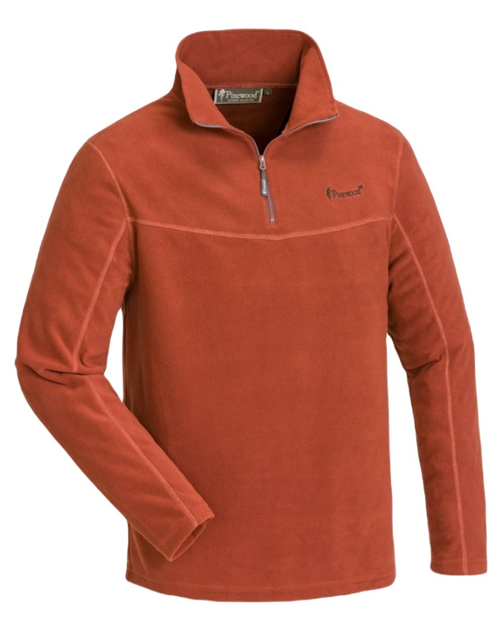 Dark Terracotta coloured Pinewood Mens Tiveden Fleece Sweater on white background #colour_dark-terracotta