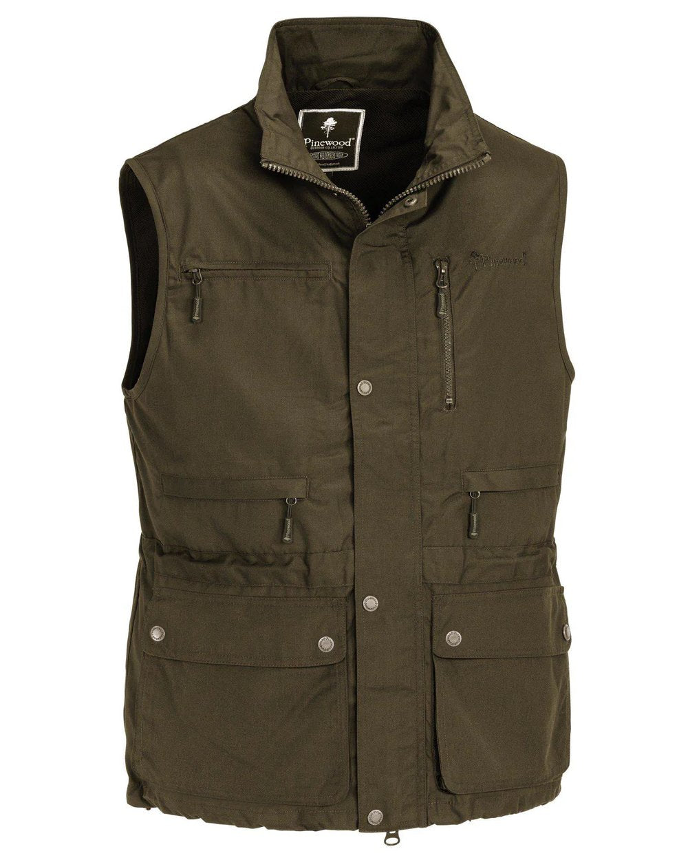 Dark Olive coloured Pinewood Mens Tiveden Vest on white background #colour_dark-olive