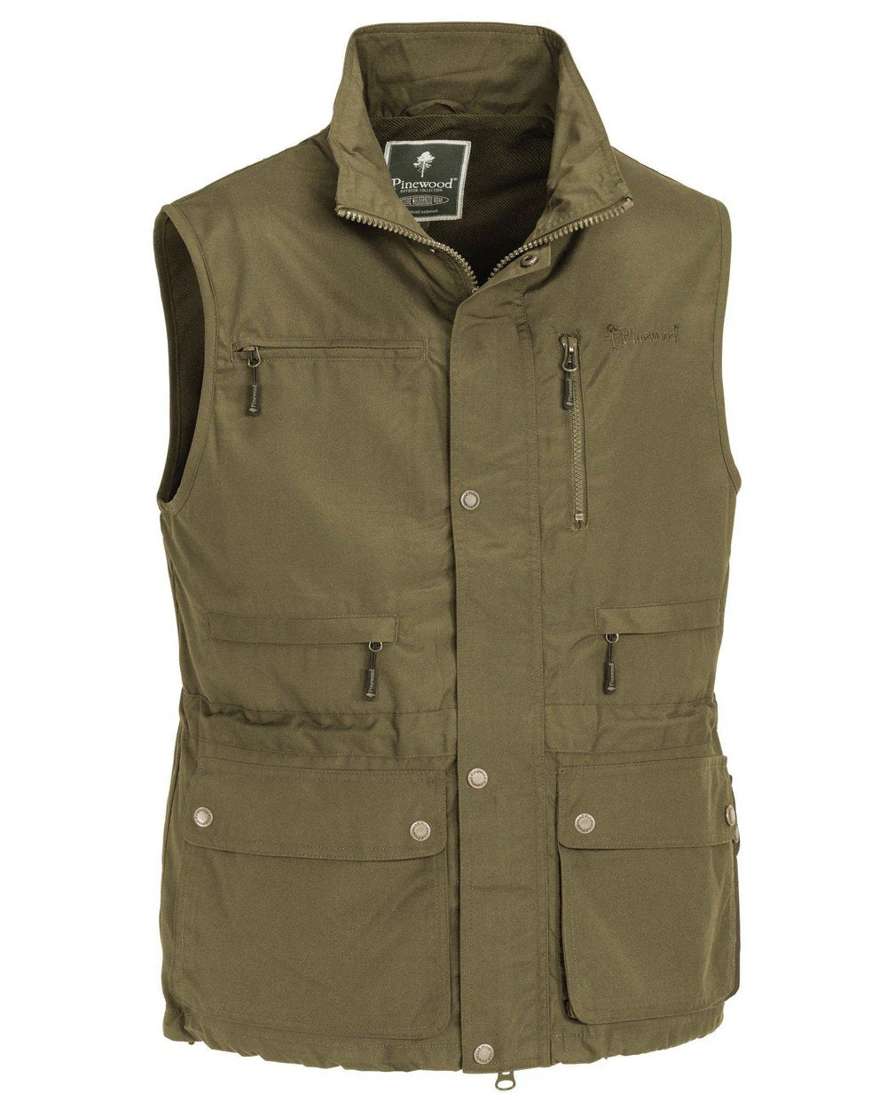Hunting Olive coloured Pinewood Mens Tiveden Vest on white background #colour_hunting-olive