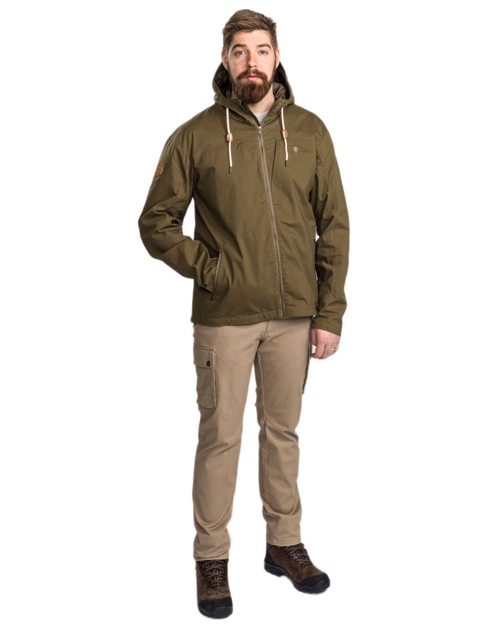 Hunting Olive coloured Pinewood Mens Varnamo Light Jacket on white background #colour_hunting-olive
