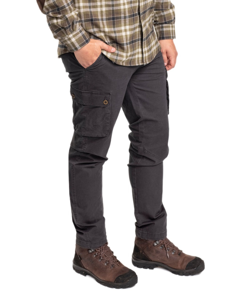 Dark Anthracite Coloured Pinewood Mens Värnamo Serengeti Trousers on white background #colour_dark-anthracite