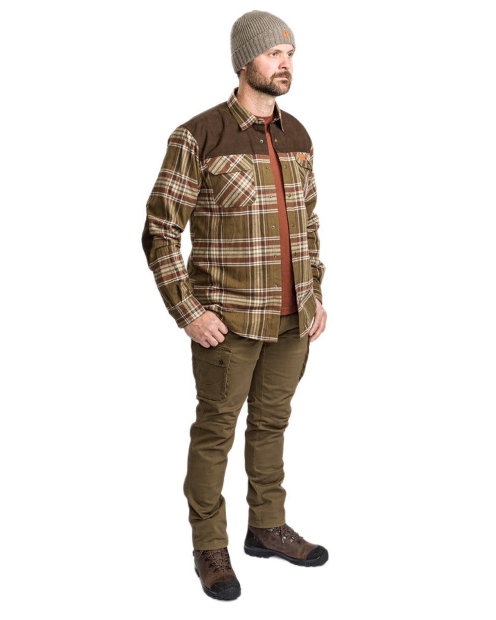 Hunting Olive Coloured Pinewood Mens Värnamo Serengeti Trousers on white background #colour_hunting-olive