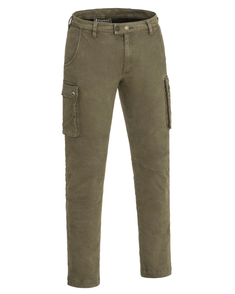 Hunting Olive Coloured Pinewood Mens Värnamo Serengeti Trousers on white background #colour_hunting-olive