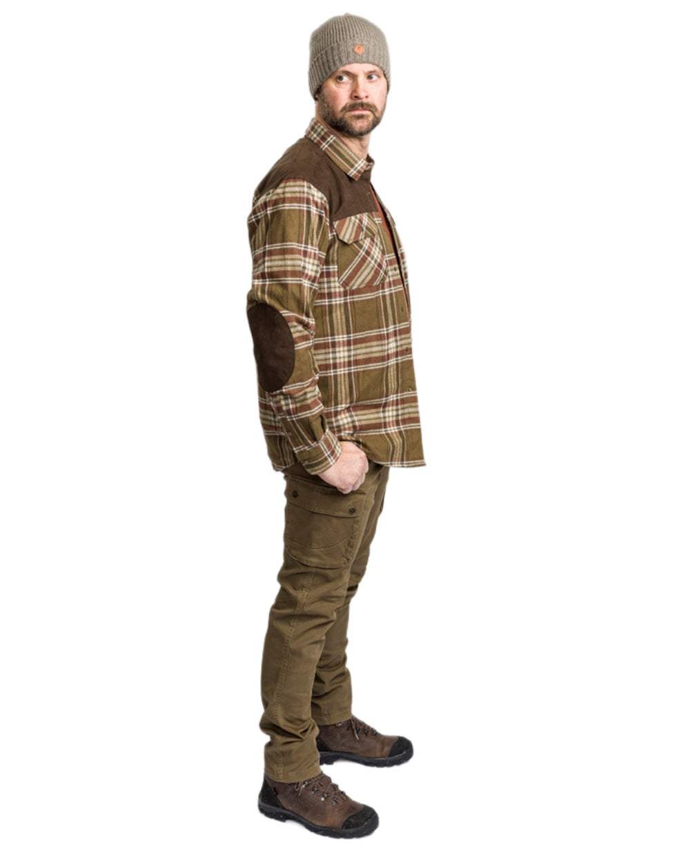 Hunting Olive Coloured Pinewood Mens Värnamo Serengeti Trousers on white background #colour_hunting-olive