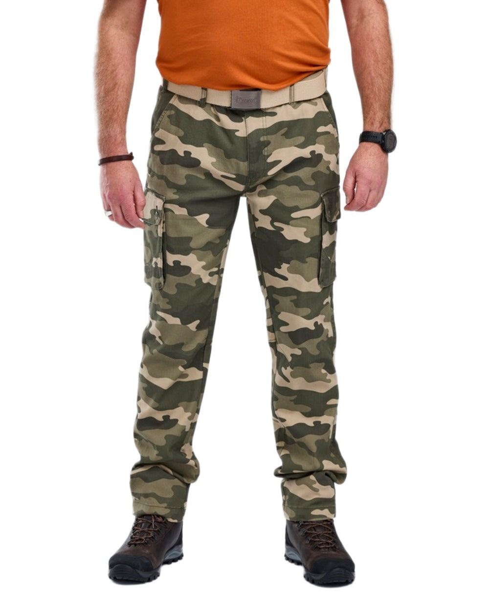 Khaki Camouflage Coloured Pinewood Mens Värnamo Serengeti Trousers on white background #colour_khaki-camouflage
