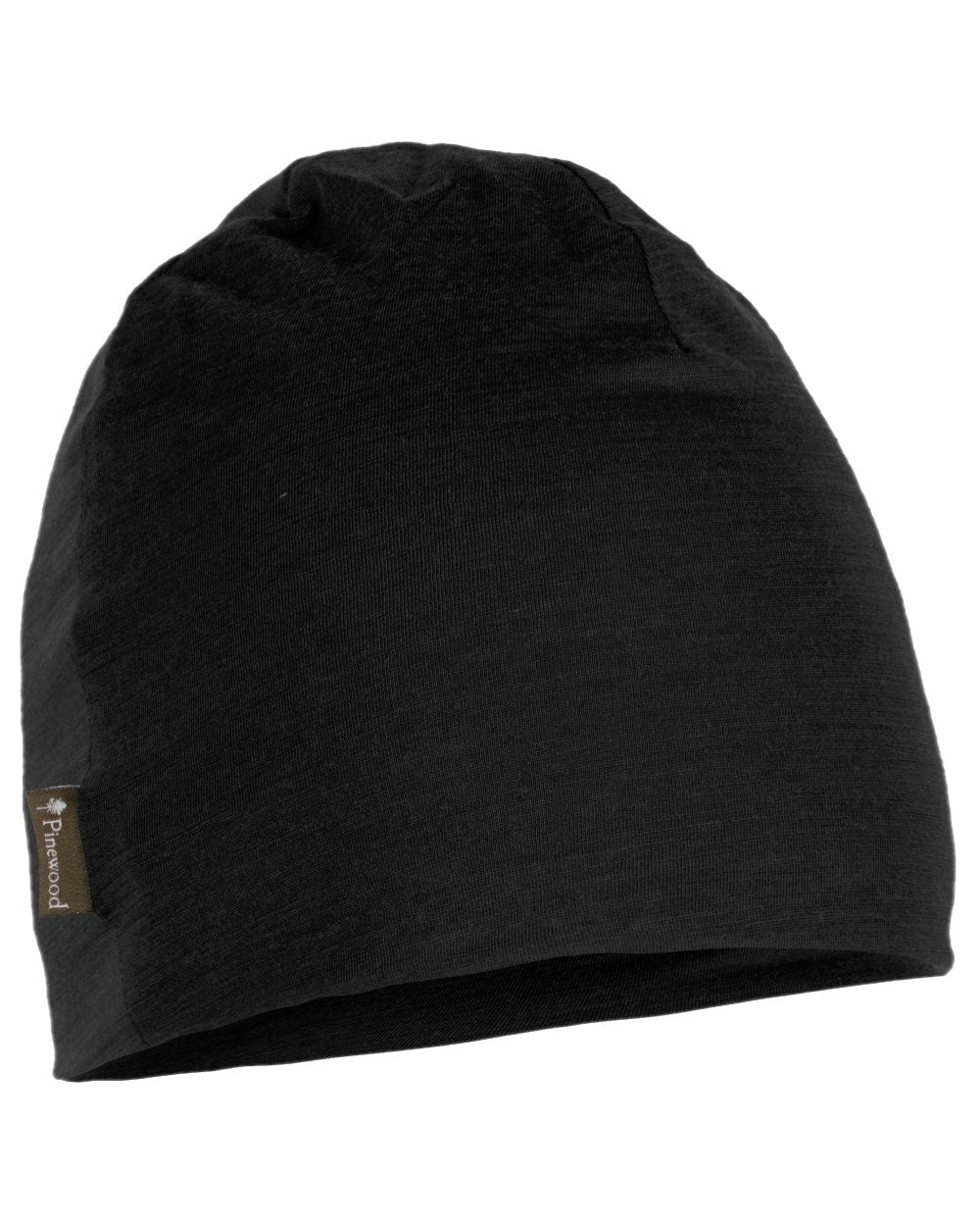 Black Coloured Pinewood Merino Wool Beanie on white background #colour_black