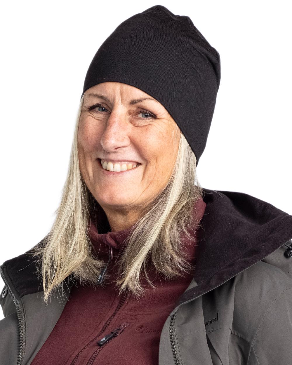 Black Coloured Pinewood Merino Wool Beanie on white background #colour_black