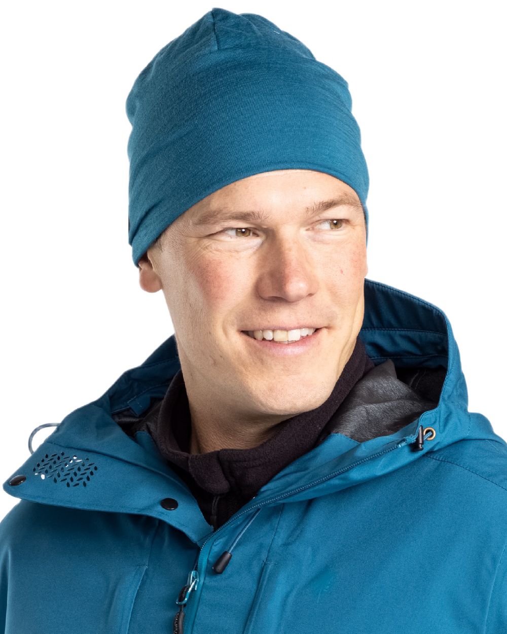 Dark Azur Blue Coloured Pinewood Merino Wool Beanie on white background #colour_dark-azur-blue