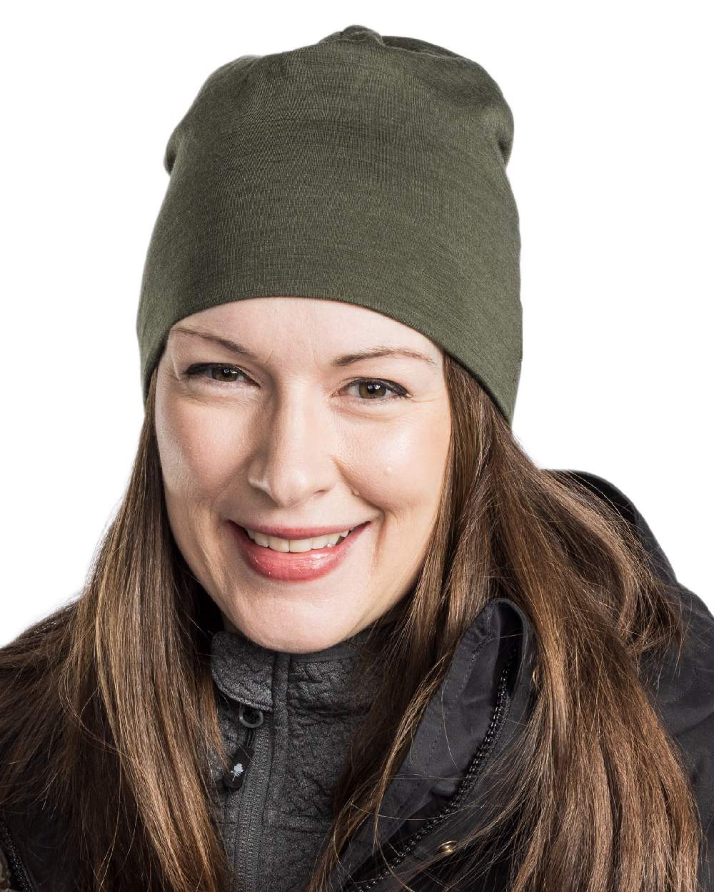 Moss Green Coloured Pinewood Merino Wool Beanie on white background #colour_moss-green