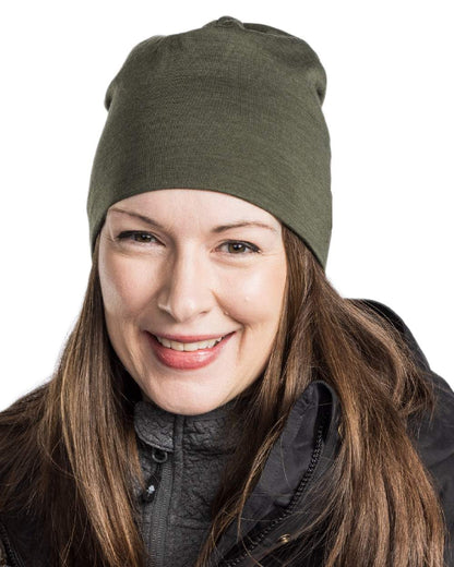 Moss Green Coloured Pinewood Merino Wool Beanie on white background #colour_moss-green