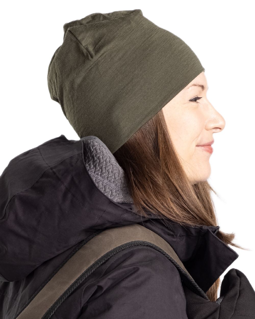 Moss Green Coloured Pinewood Merino Wool Beanie on white background #colour_moss-green