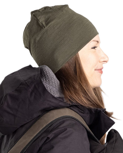 Moss Green Coloured Pinewood Merino Wool Beanie on white background #colour_moss-green