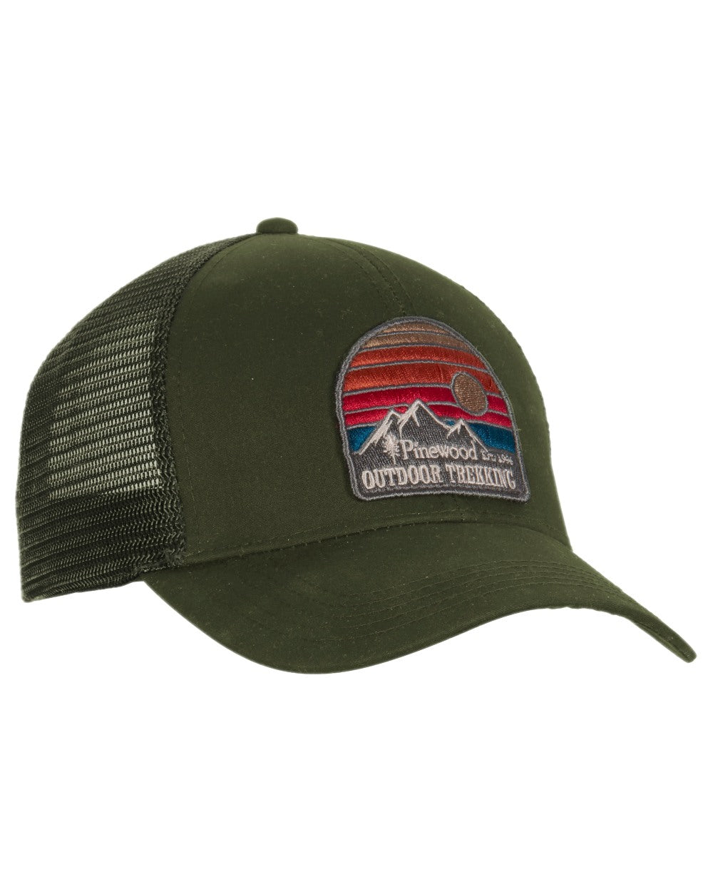 Moss Green Coloured Pinewood Mesh Cap on white background #colour_moss-green