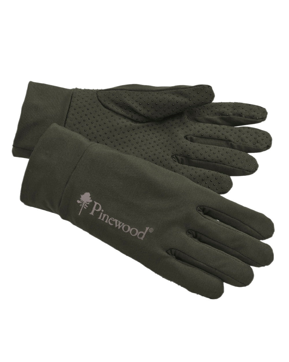 Moss Green Coloured Pinewood Thin Liner Gloves on white background #colour_moss-green