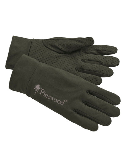 Moss Green Coloured Pinewood Thin Liner Gloves on white background #colour_moss-green