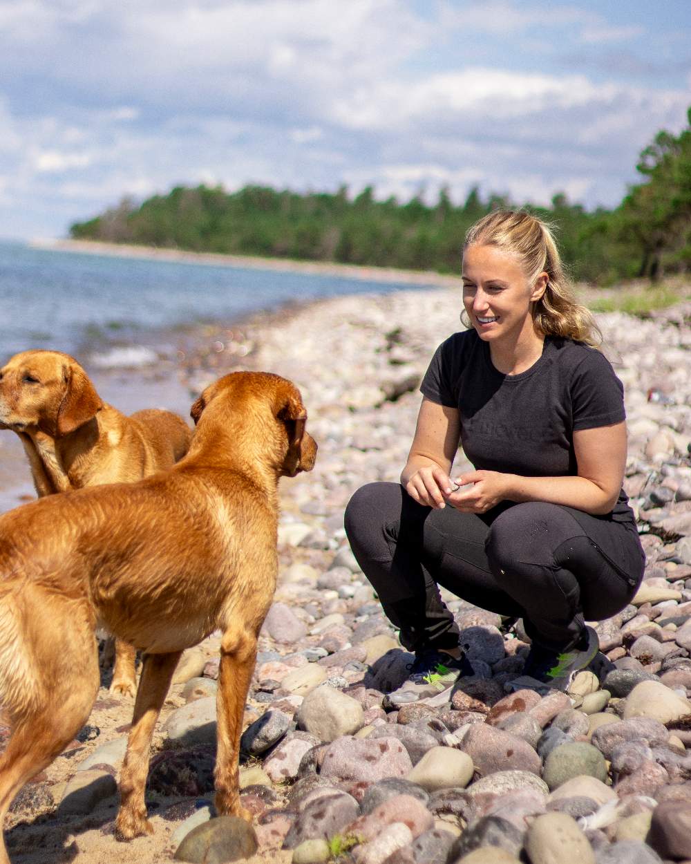 Black Coloured Pinewood Womens Abisko Adventure Trousers on coastal background #colour_black