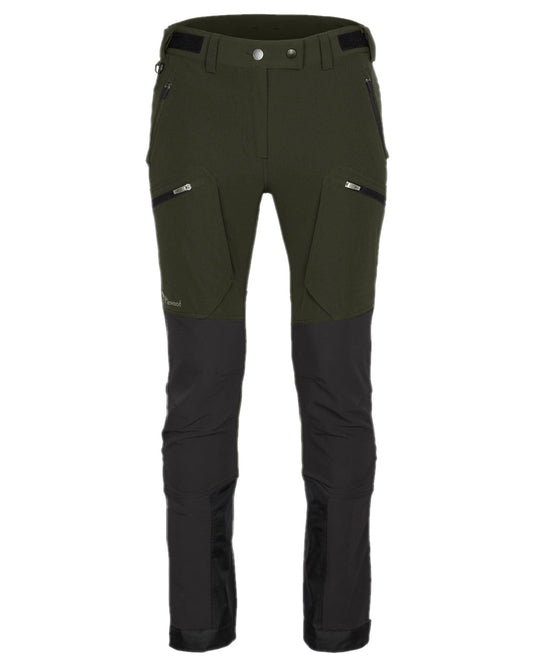 Moss Green Coloured Pinewood Womens Abisko Adventure Trousers on white background #colour_moss-green