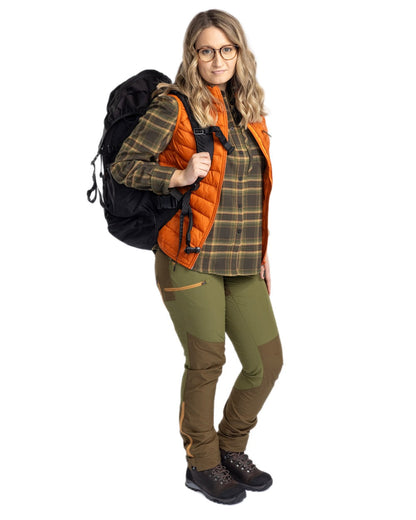 Leaf Hunting Olive Coloured Pinewood Womens Abisko Brenton Trousers on white background #colour_leaf-hunting-olive