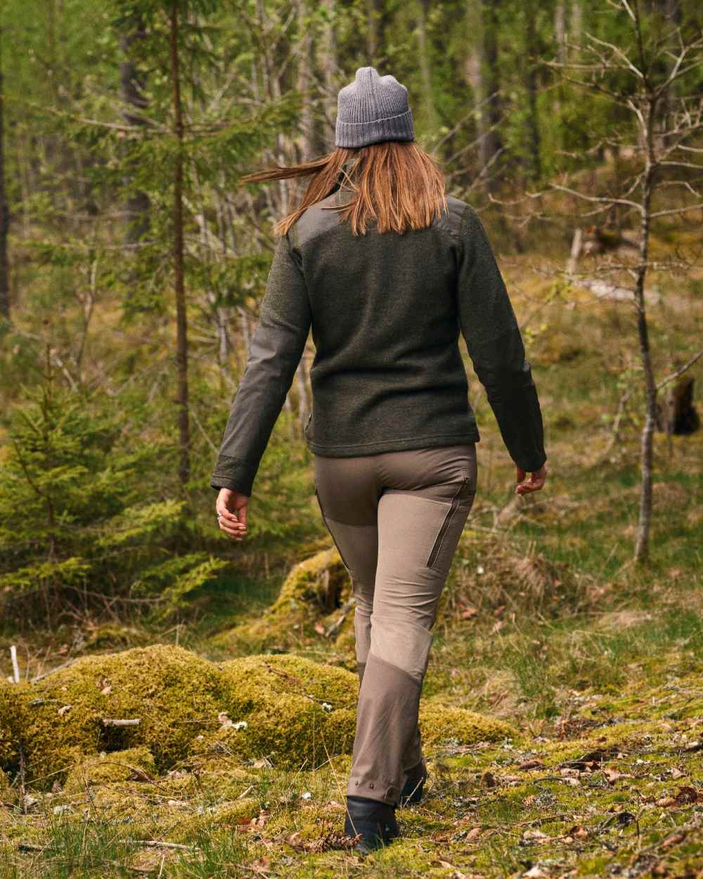 Mole Brown Coloured Pinewood Womens Abisko Brenton Trousers on forest background #colour_mole-brown