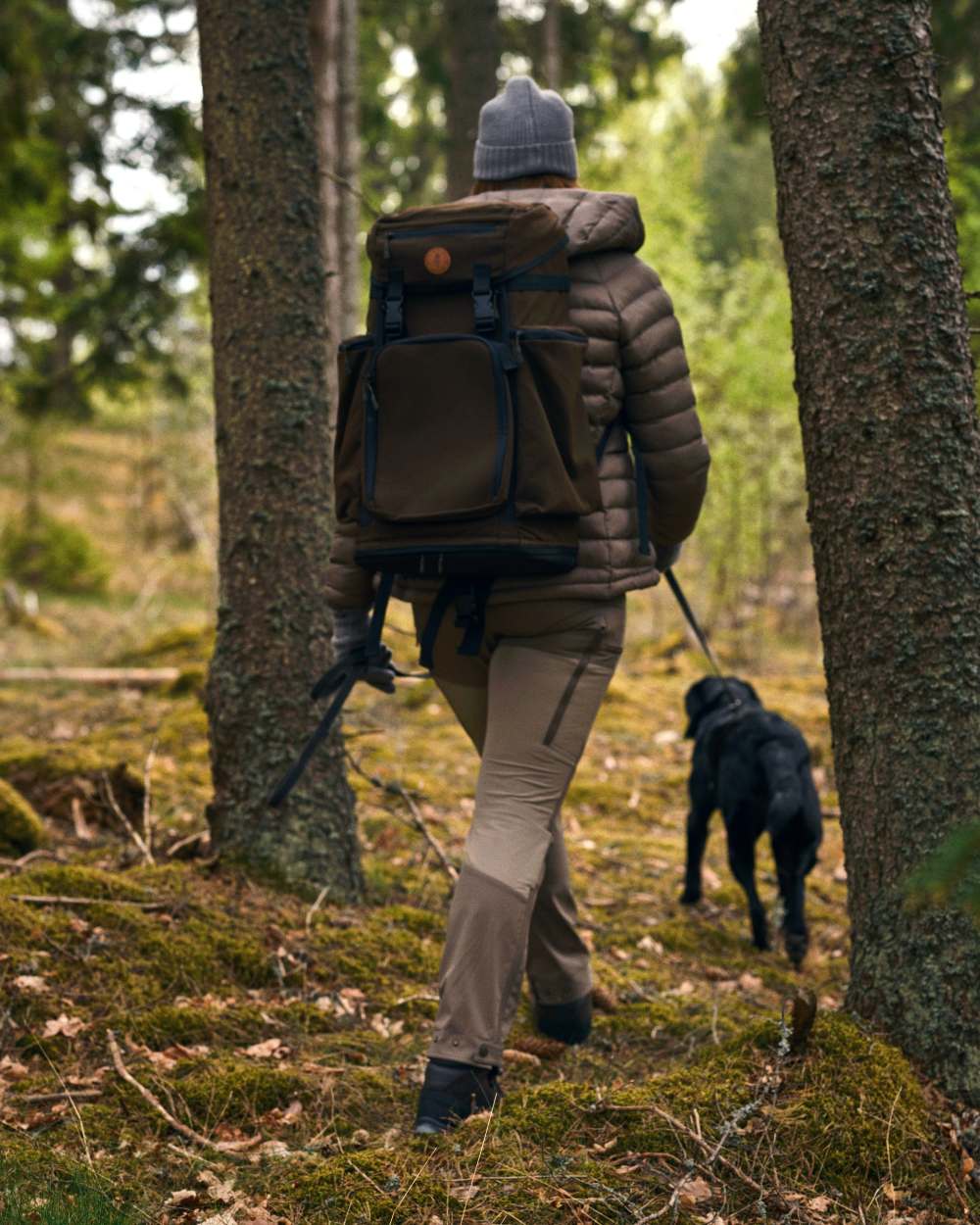 Mole Brown Coloured Pinewood Womens Abisko Brenton Trousers on forest background #colour_mole-brown