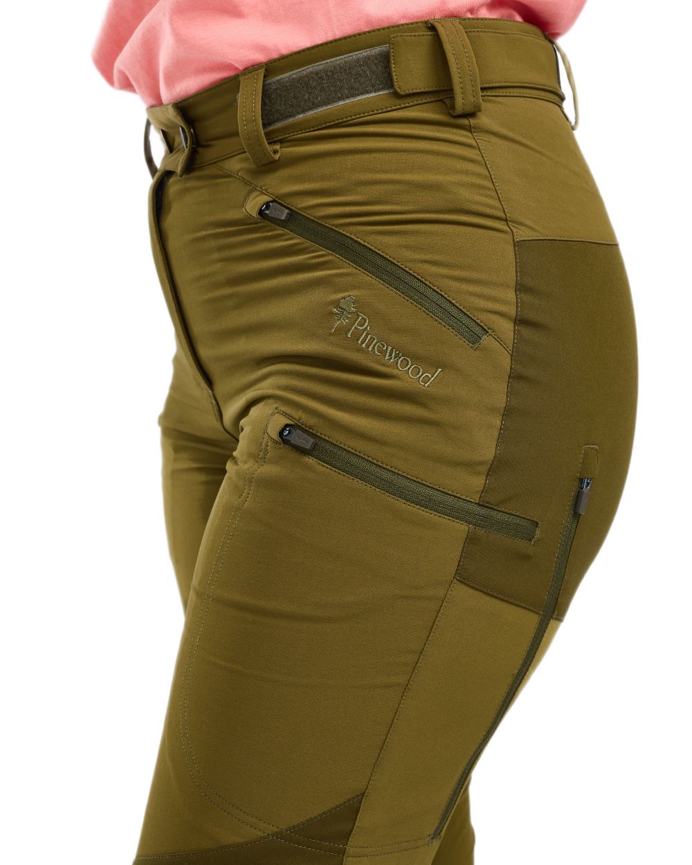 Olive Green Hunting Olive Coloured Pinewood Womens Abisko Brenton Trousers on white background #colour_olive-green-hunting-olive