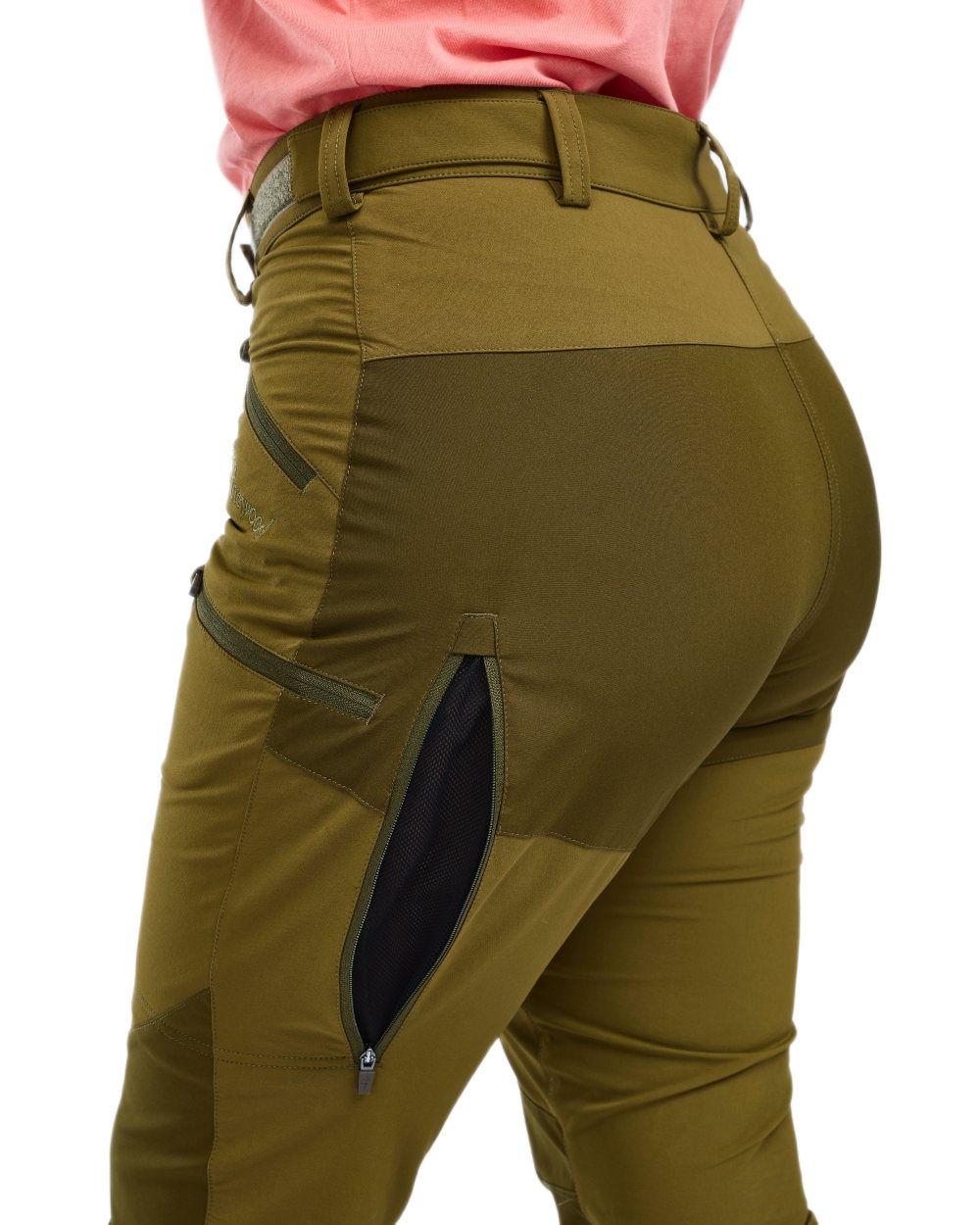 Olive Green Hunting Olive Coloured Pinewood Womens Abisko Brenton Trousers on white background #colour_olive-green-hunting-olive