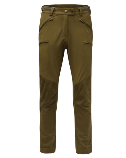 Olive Green Hunting Olive Coloured Pinewood Womens Abisko Brenton Trousers on white background #colour_olive-green-hunting-olive