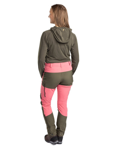 Pink Blush Mossgreen Coloured Pinewood Womens Abisko Brenton Trousers on white background #colour_pink-blush-mossgreen
