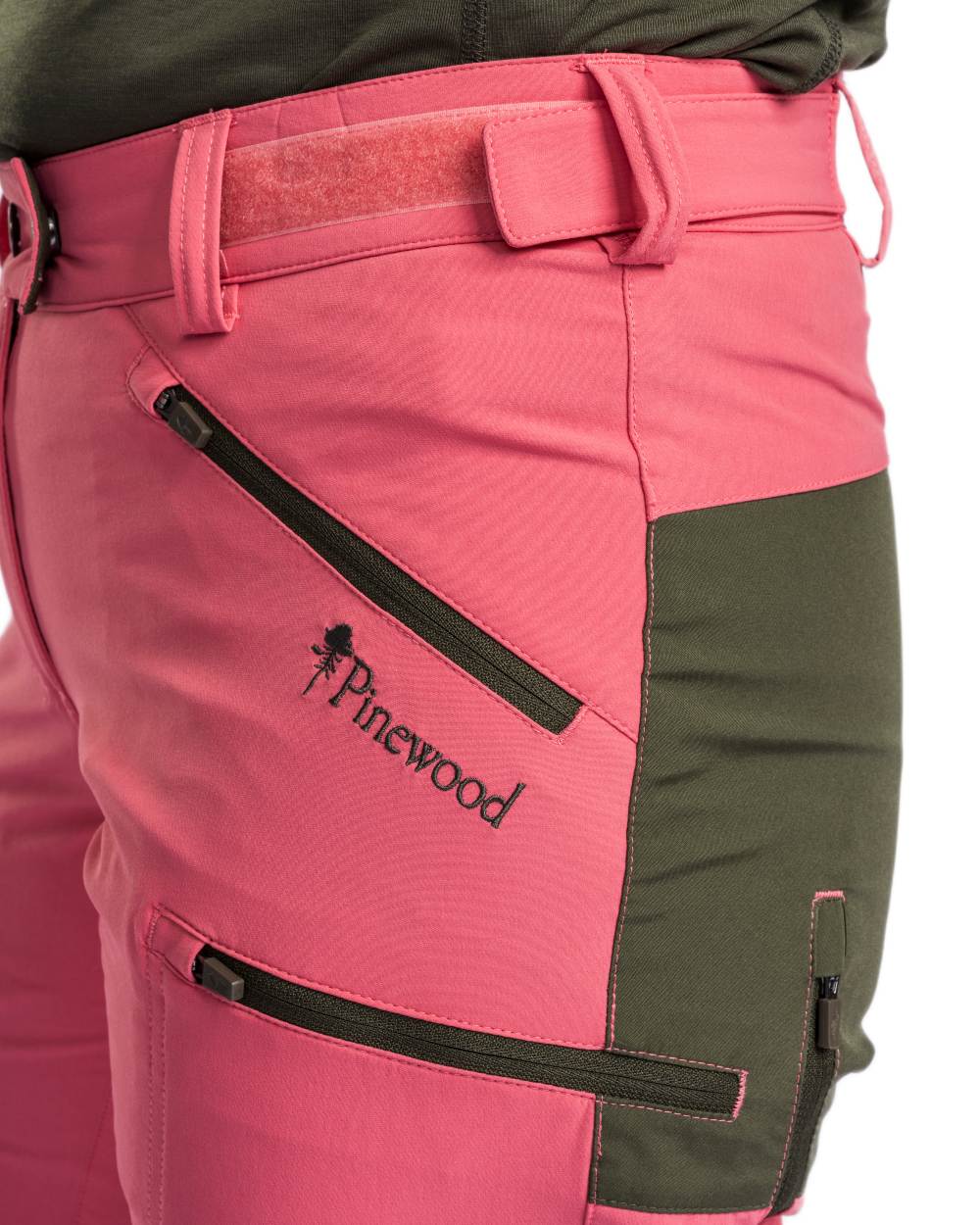 Pink Blush Mossgreen Coloured Pinewood Womens Abisko Brenton Trousers on white background #colour_pink-blush-mossgreen