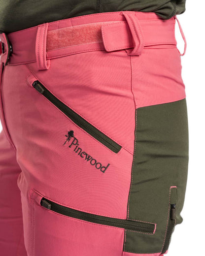 Pink Blush Mossgreen Coloured Pinewood Womens Abisko Brenton Trousers on white background #colour_pink-blush-mossgreen