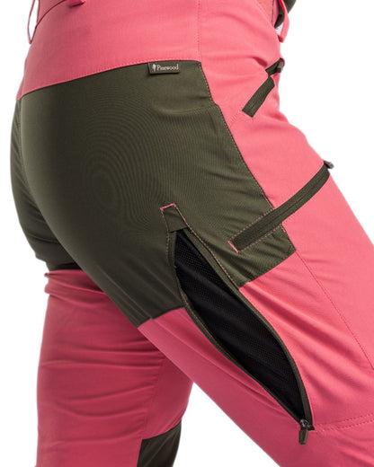 Pink Blush Mossgreen Coloured Pinewood Womens Abisko Brenton Trousers on white background #colour_pink-blush-mossgreen