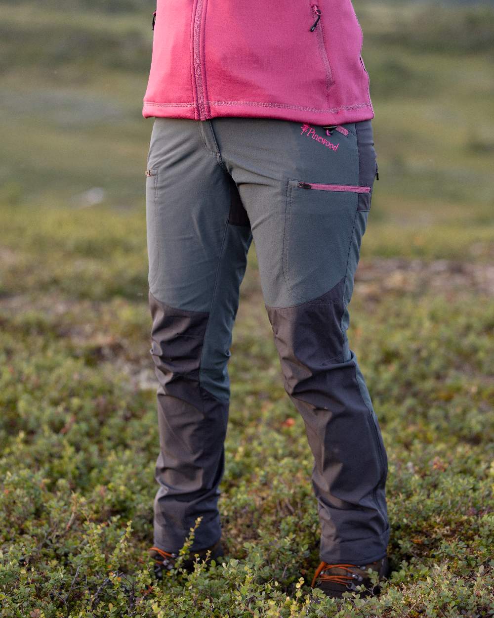 Urban Grey Dark Anthracite Coloured Pinewood Womens Abisko Brenton Trousers on forest background #colour_urban-grey-dark-anthracite