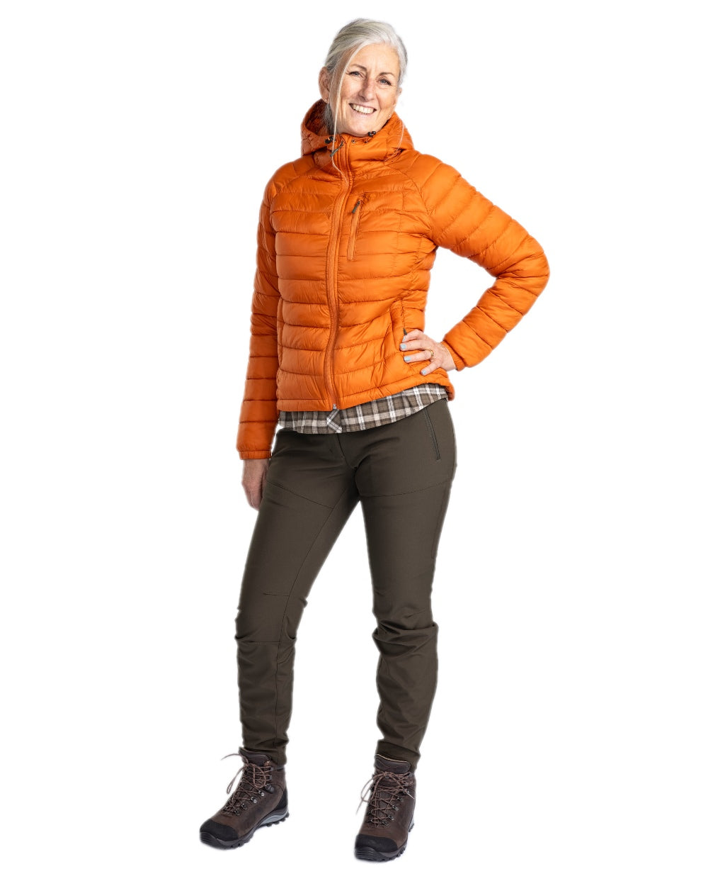 Burned Orange Coloured Pinewood Womens Abisko Insulation Jacket on white background #colour_burned-orange