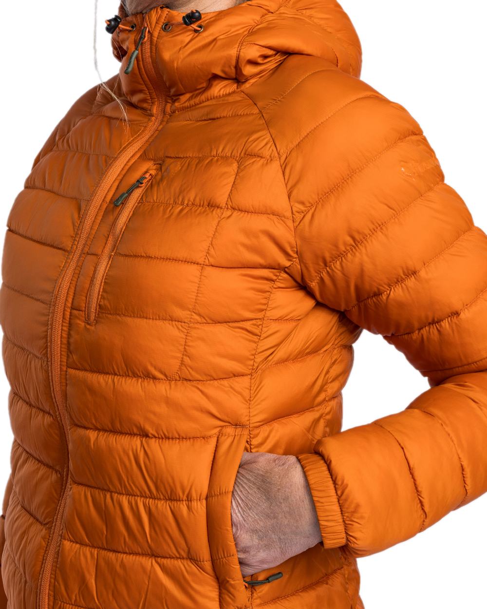 Burned Orange Coloured Pinewood Womens Abisko Insulation Jacket on white background #colour_burned-orange