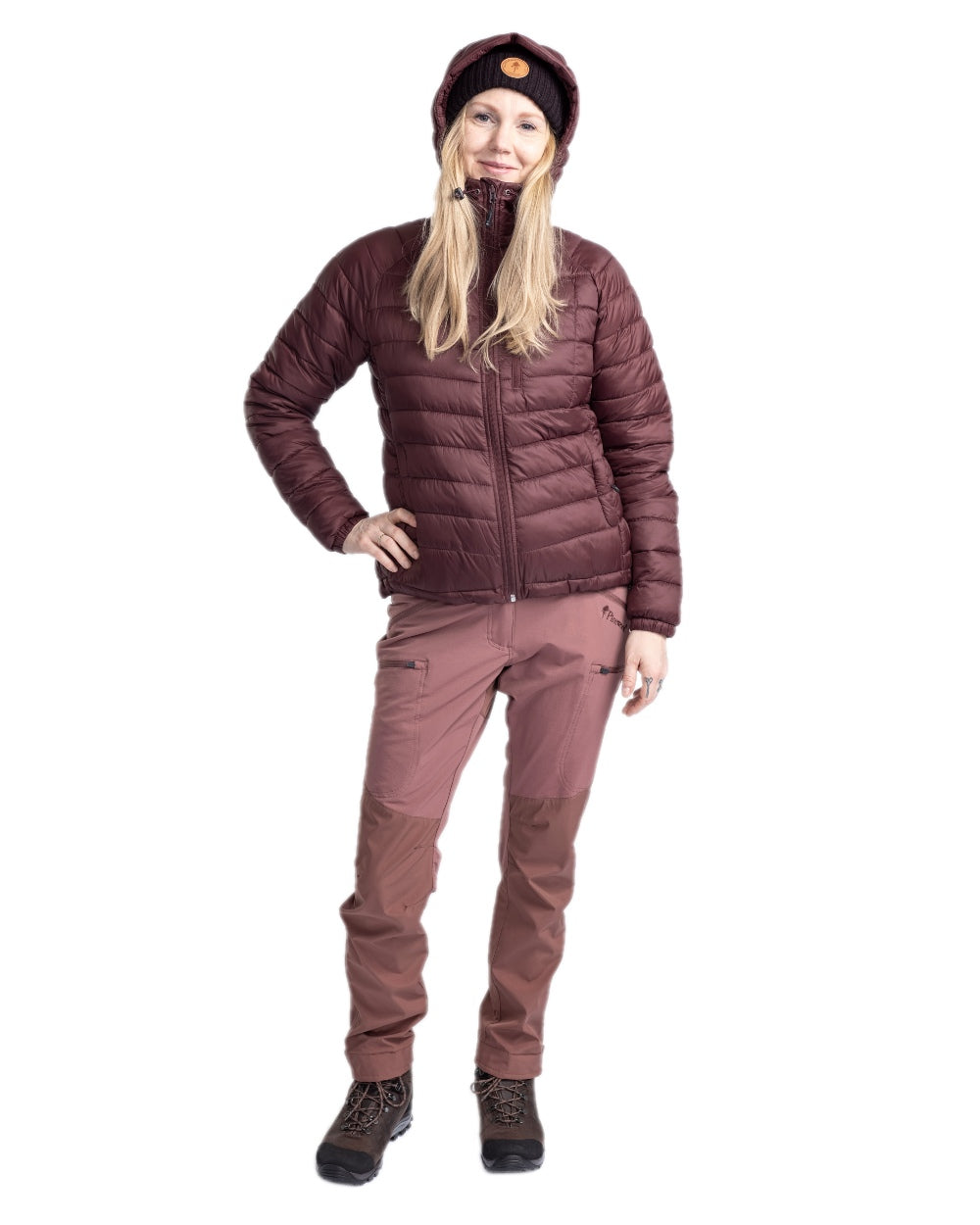 Earth Plum Coloured Pinewood Womens Abisko Insulation Jacket on white background #colour_earth-plum