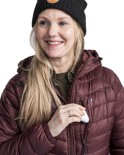 Earth Plum Coloured Pinewood Womens Abisko Insulation Jacket on white background #colour_earth-plum