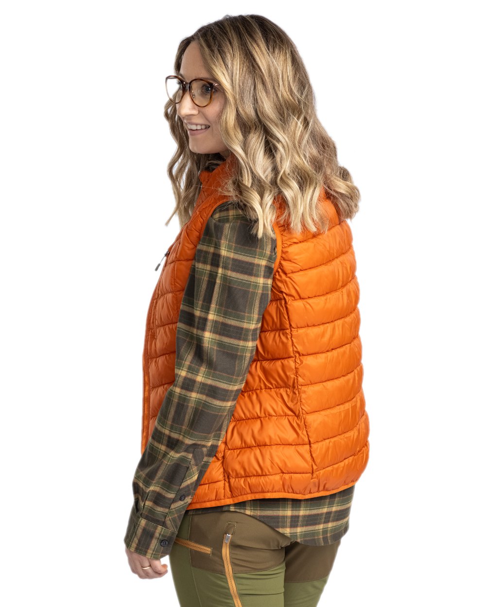 Burned Orange Coloured Pinewood Womens Abisko Insulation Vest on white background #colour_burned-orange