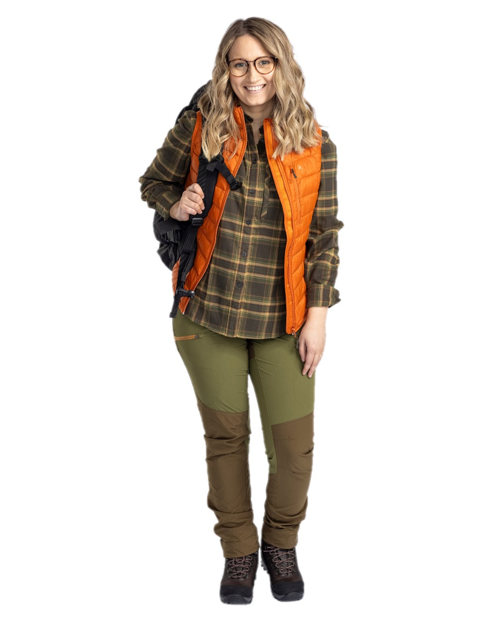 Burned Orange Coloured Pinewood Womens Abisko Insulation Vest on white background #colour_burned-orange