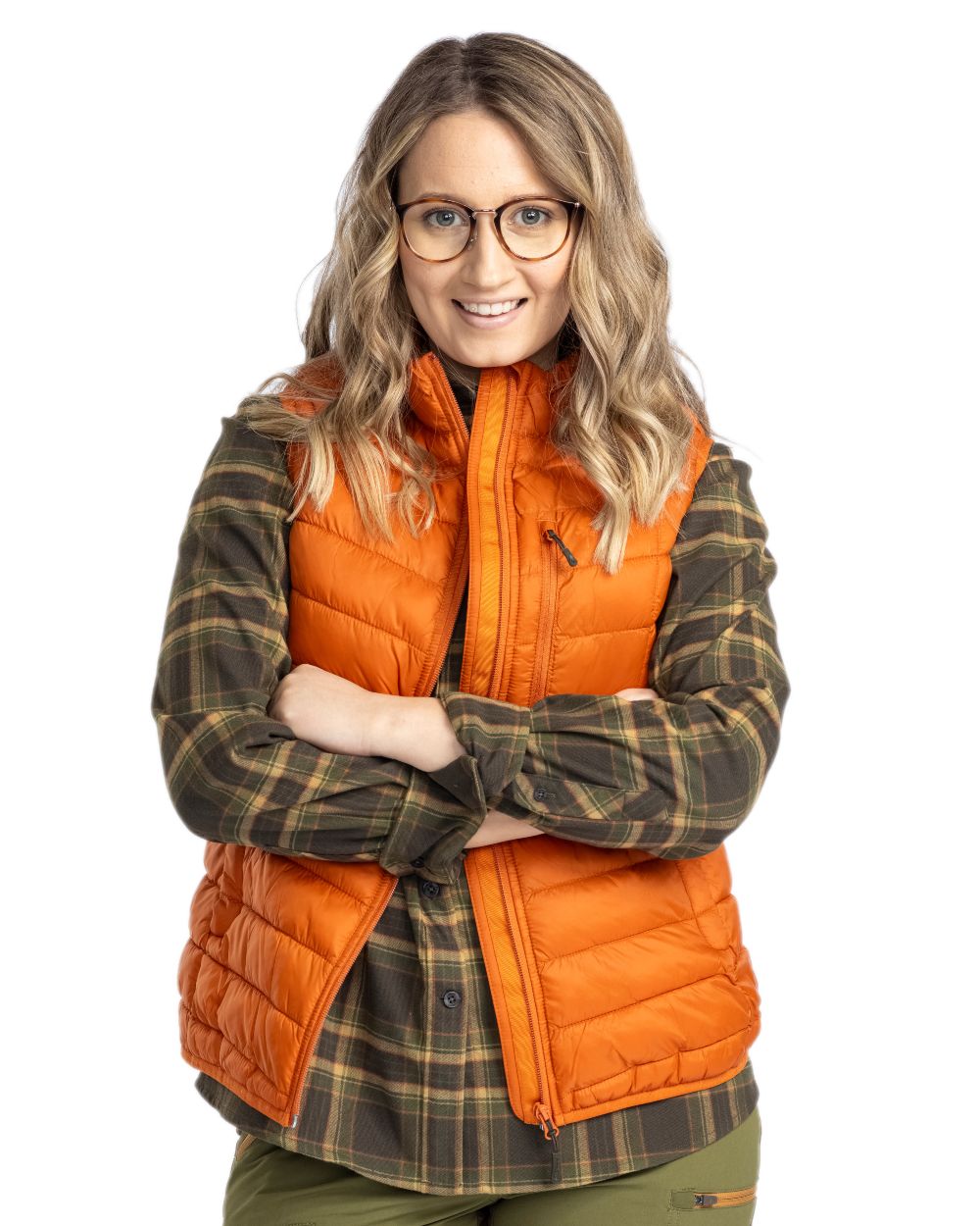 Burned Orange Coloured Pinewood Womens Abisko Insulation Vest on white background #colour_burned-orange