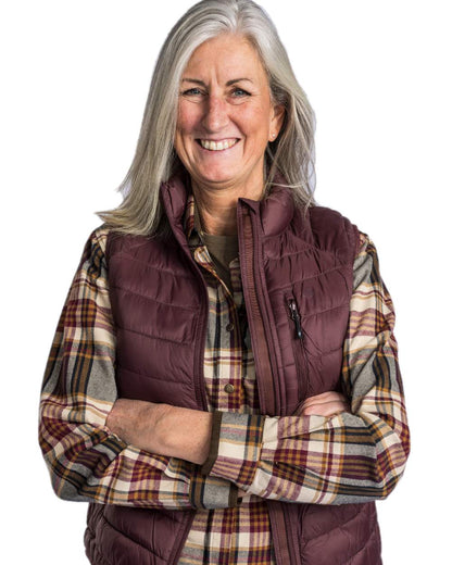 Earth Plum Coloured Pinewood Womens Abisko Insulation Vest on white background #colour_earth-plum