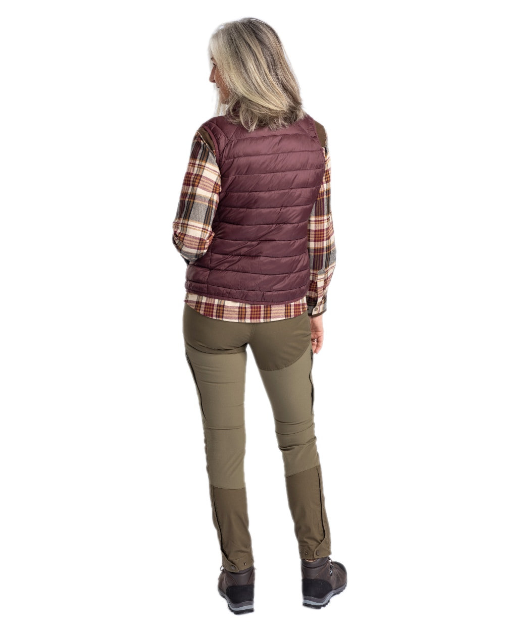 Earth Plum Coloured Pinewood Womens Abisko Insulation Vest on white background #colour_earth-plum