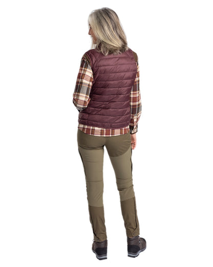 Earth Plum Coloured Pinewood Womens Abisko Insulation Vest on white background #colour_earth-plum