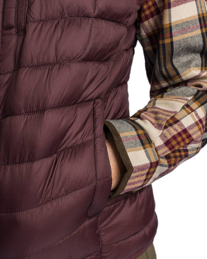 Earth Plum Coloured Pinewood Womens Abisko Insulation Vest on white background #colour_earth-plum