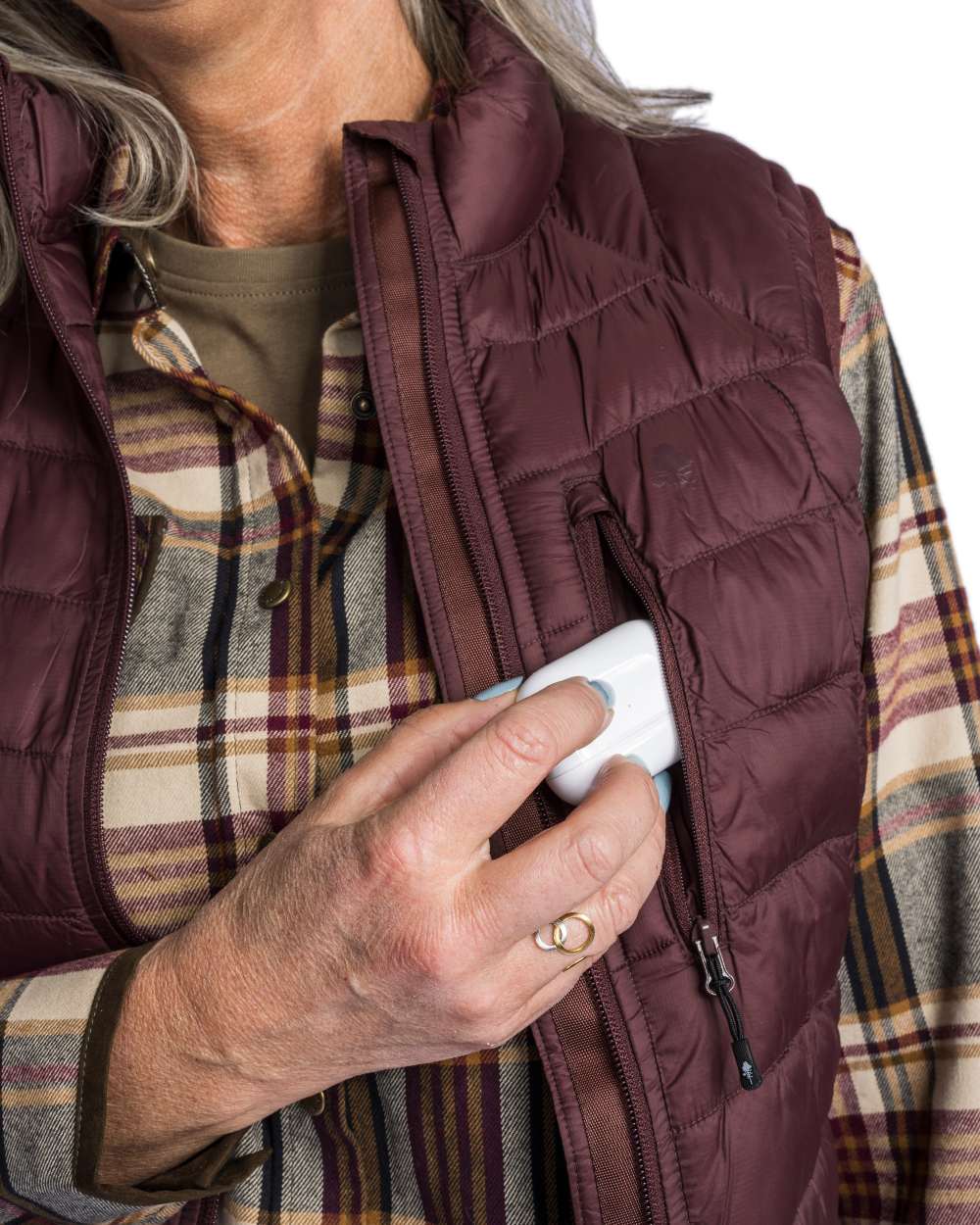 Earth Plum Coloured Pinewood Womens Abisko Insulation Vest on white background #colour_earth-plum