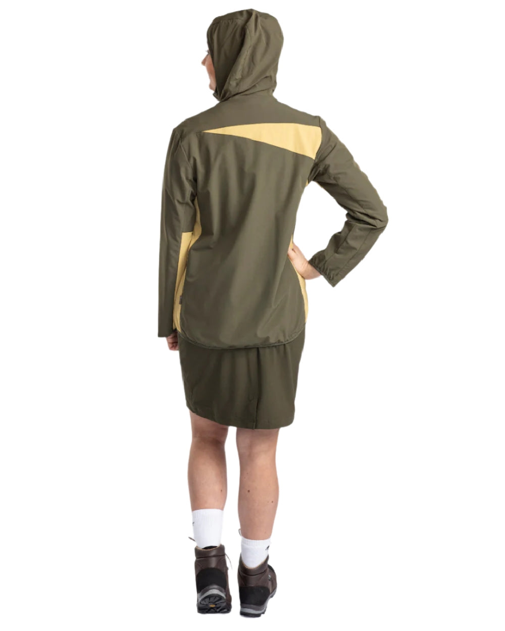 Golden Hay Mossgreen Coloured Pinewood Womens Abisko Light Stretch Jacket on white background #colour_golden-hay-mossgreen