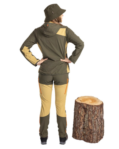 Golden Hay Mossgreen Coloured Pinewood Womens Abisko Light Stretch Trousers on white background #colour_golden-hay-mossgreen