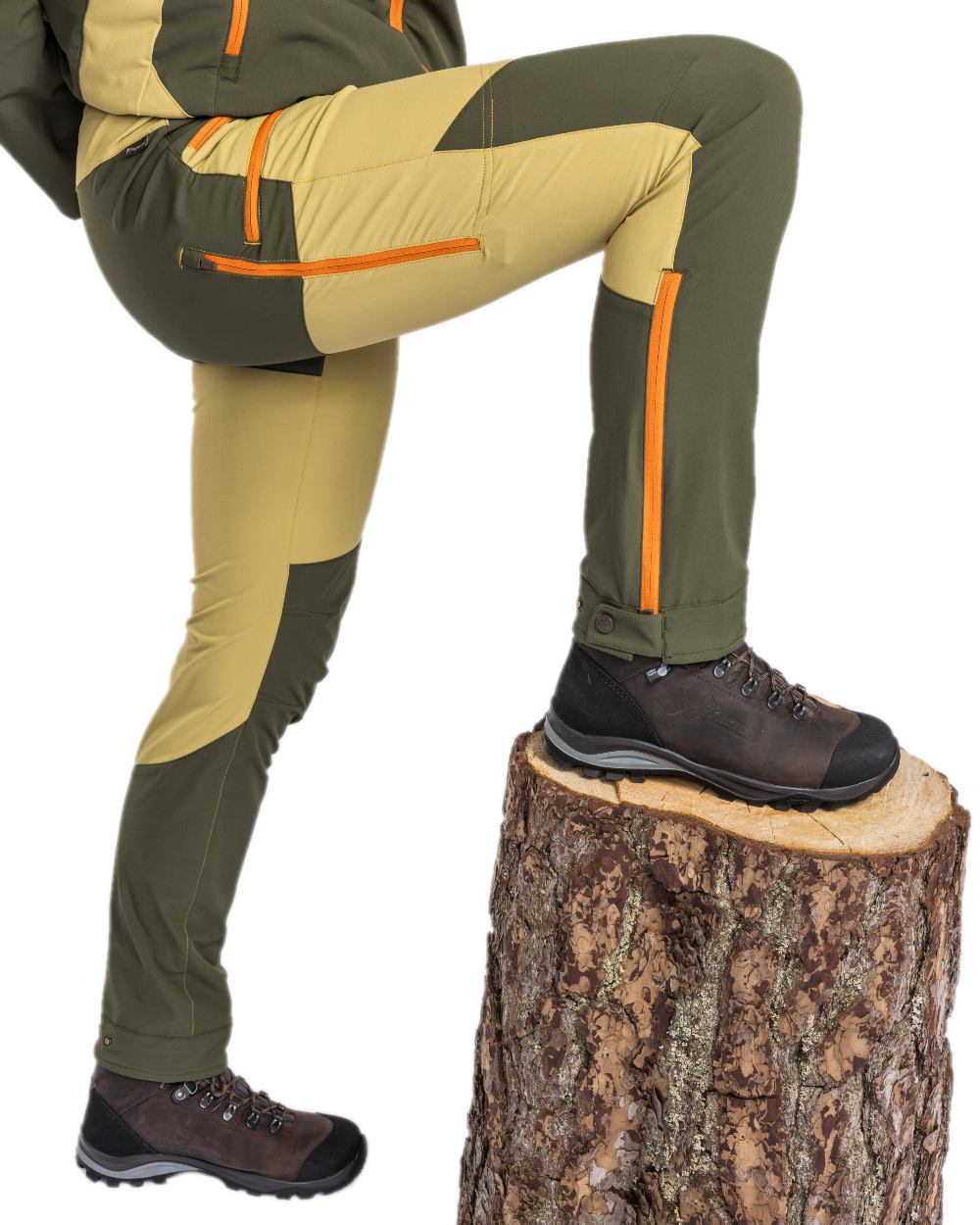 Golden Hay Mossgreen Coloured Pinewood Womens Abisko Light Stretch Trousers on white background #colour_golden-hay-mossgreen