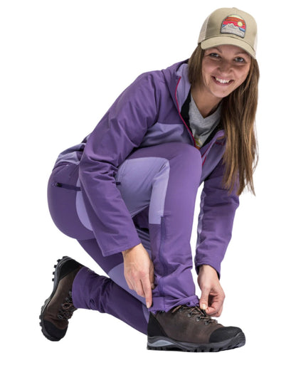 Light Lilac Coloured Pinewood Womens Abisko Light Stretch Trousers on white background #colour_light-lilac