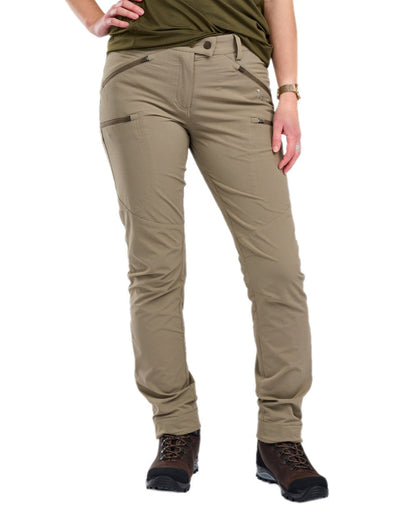 Mole Brown Coloured Pinewood Womens Abisko Light Stretch Trousers on white background #colour_mole-brown