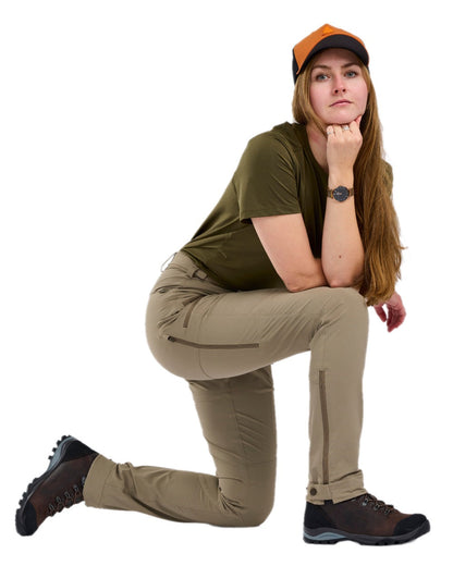 Mole Brown Coloured Pinewood Womens Abisko Light Stretch Trousers on white background #colour_mole-brown